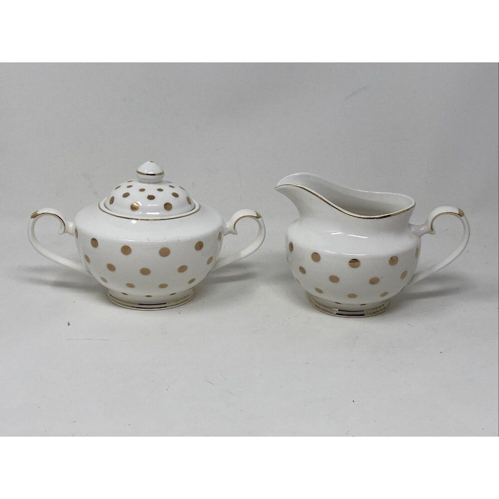 Grace's Teaware White With Gold Dots Creamer And Sugar Bowl With Lid